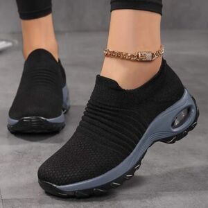 New in Box Sporty Black Solid Dance Shoes Knit Detail Slip-on Sneakers